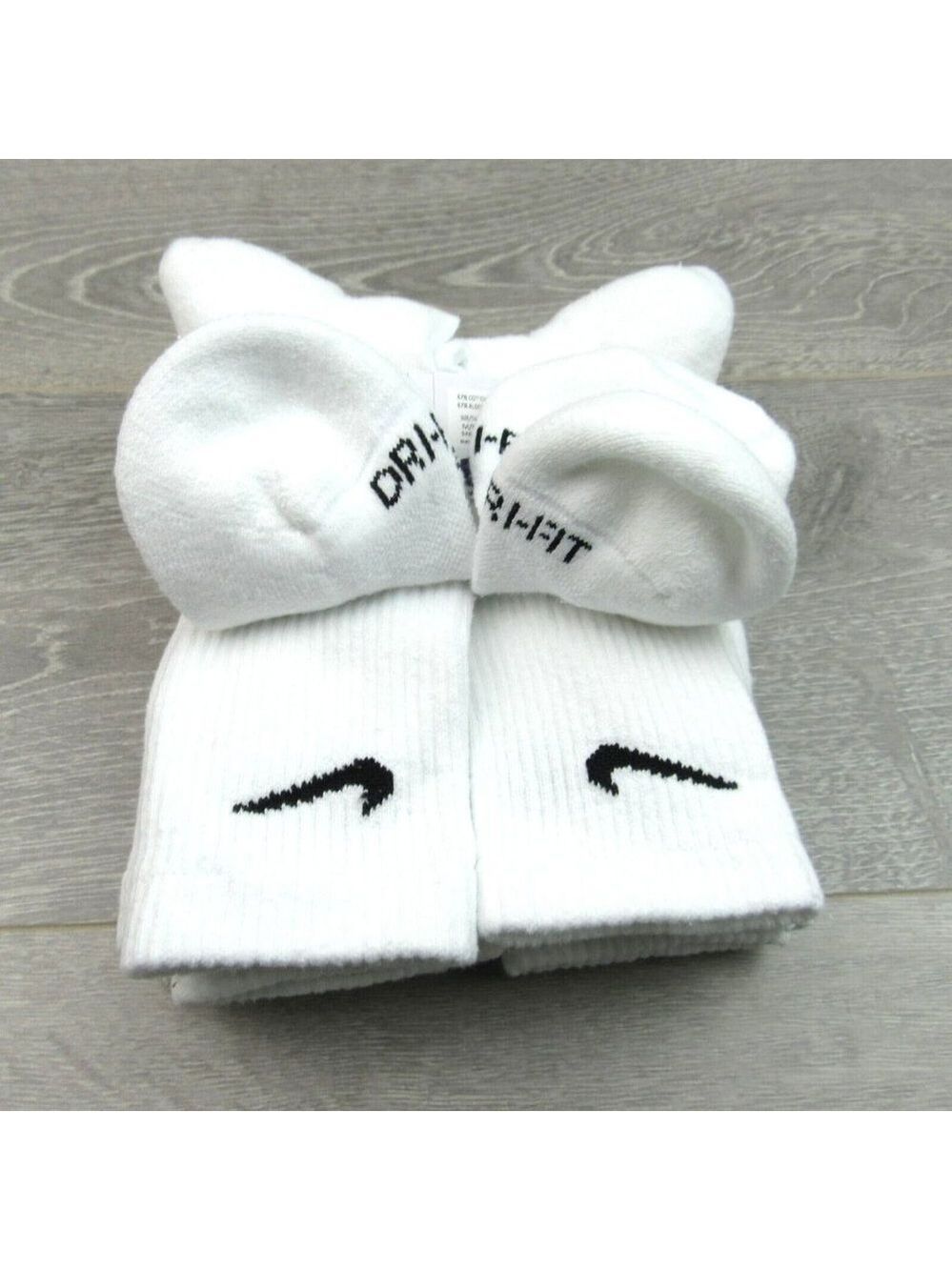 Nike Everyday Plus Dri-Fit Crew Socks White 6 Pack Womens 6-10 / Youth 5Y-7Y NEW - Picture 7 of 9